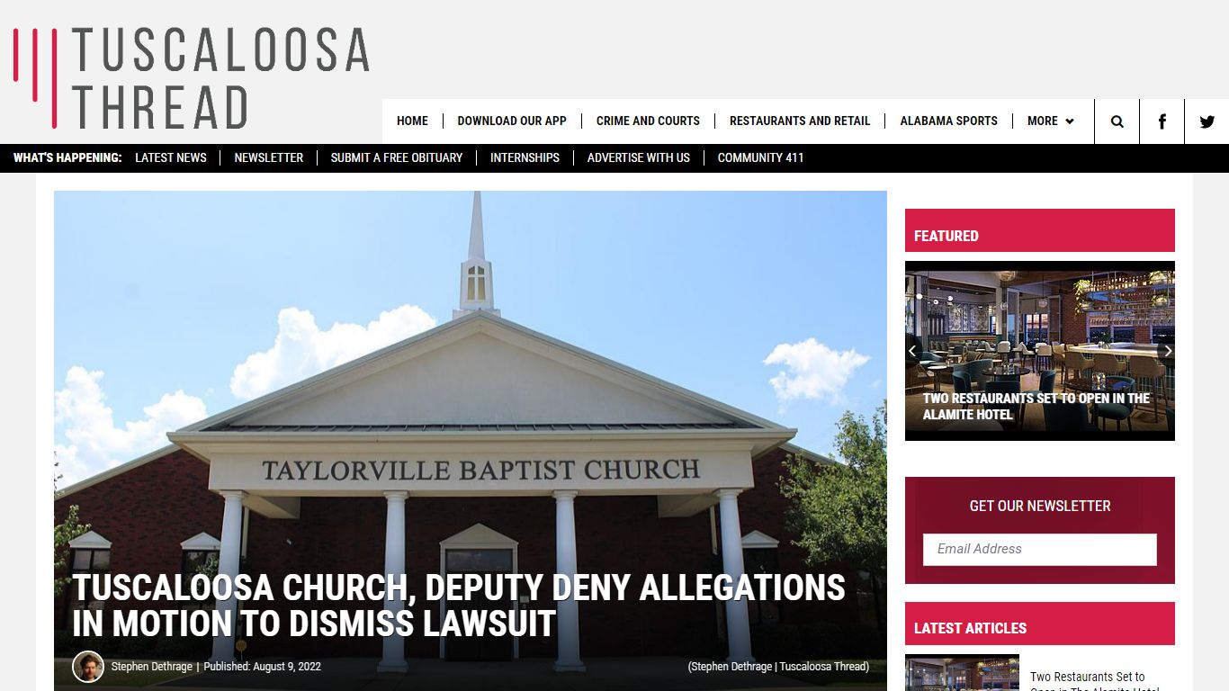 Tuscaloosa Church, Deputy Deny Allegations Made in July Lawsuit